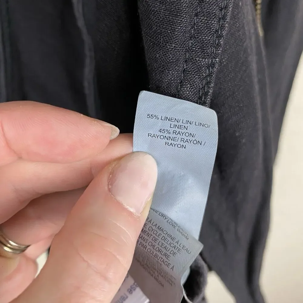 Lucky Brand Womens Linen Blend Moto Biker Jacket Black Sz S Grunge Streetwear - Picture 9 of 11